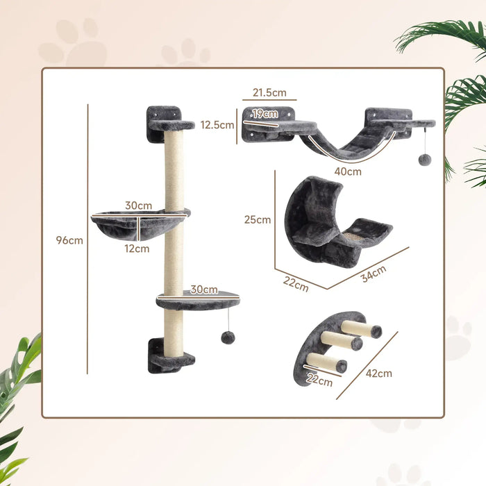 Cat Shelf Set Dark Grey | Wall-Mounted Design with Modular Layout - Little and Giant Explorers PawHut