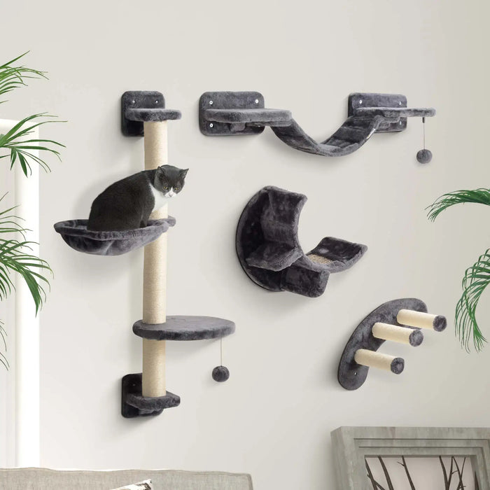 Cat Shelf Set Dark Grey | Wall-Mounted Design with Modular Layout - Little and Giant Explorers PawHut