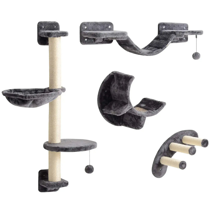 Cat Shelf Set Dark Grey | Wall-Mounted Design with Modular Layout - Little and Giant Explorers PawHut