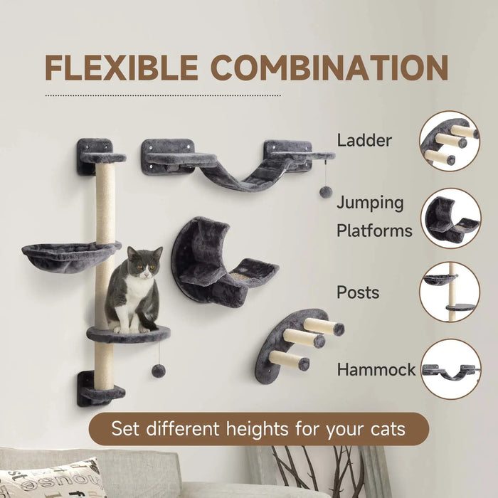 Cat Shelf Set Dark Grey | Wall-Mounted Design with Modular Layout - Little and Giant Explorers PawHut