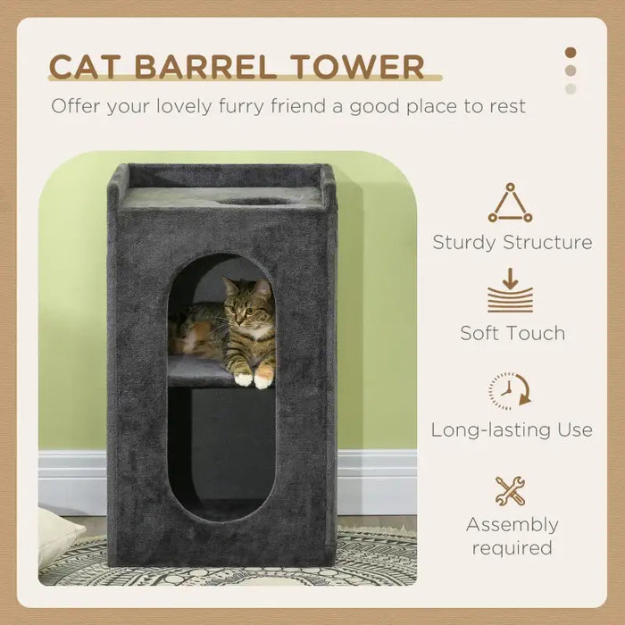 Cat Tower – Two-Level Enclosed Cat House | Sisal Scratching Pad and Plush Covering PAWHUT - Little and Giant Explorers PawHut