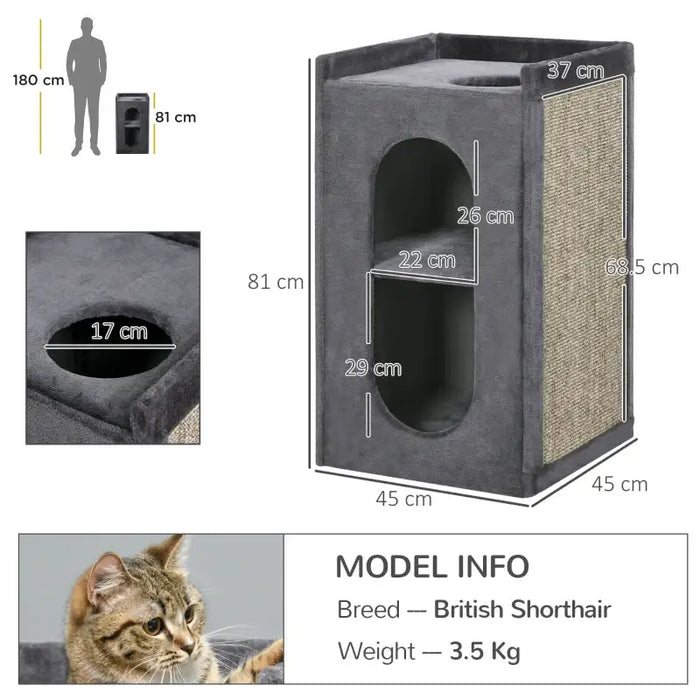 Cat Tower – Two-Level Enclosed Cat House | Sisal Scratching Pad and Plush Covering PAWHUT - Little and Giant Explorers PawHut