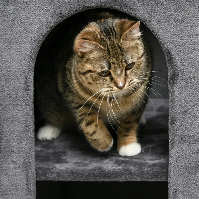 Cat Tower – Two-Level Enclosed Cat House | Sisal Scratching Pad and Plush Covering PAWHUT - Little and Giant Explorers PawHut