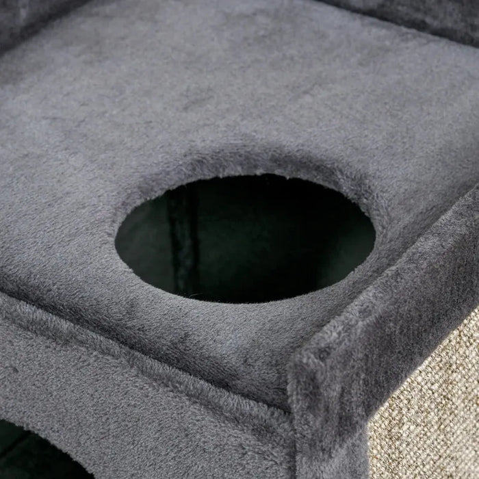 Cat Tower – Two-Level Enclosed Cat House | Sisal Scratching Pad and Plush Covering PAWHUT - Little and Giant Explorers PawHut