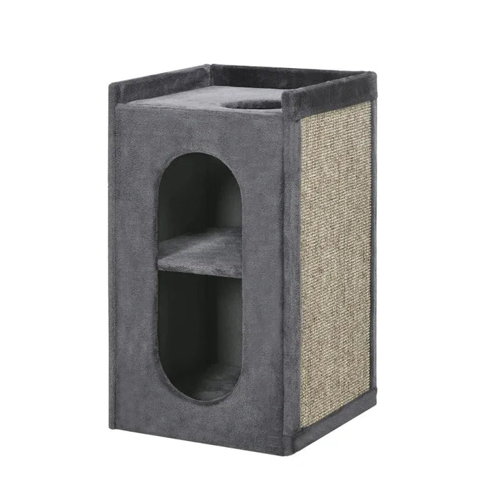 Cat Tower – Two-Level Enclosed Cat House | Sisal Scratching Pad and Plush Covering PAWHUT - Little and Giant Explorers PawHut