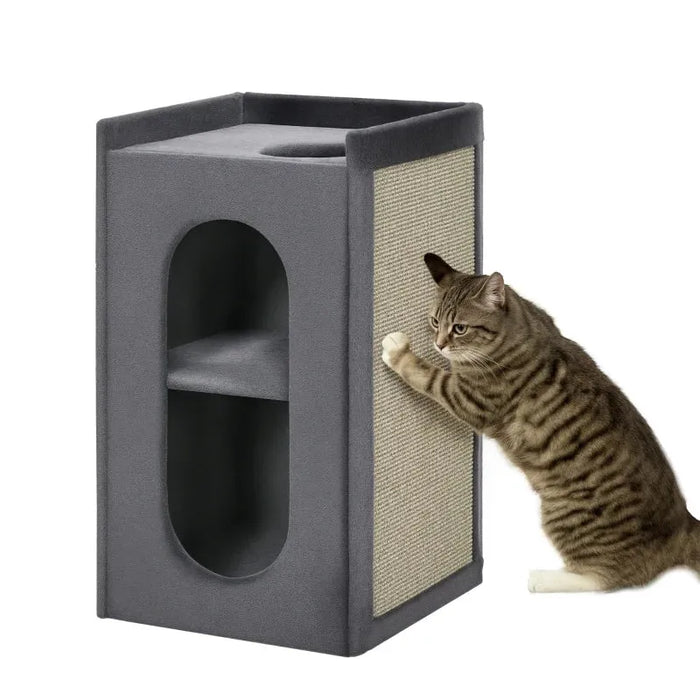 Cat Tower – Two-Level Enclosed Cat House | Sisal Scratching Pad and Plush Covering PAWHUT - Little and Giant Explorers PawHut