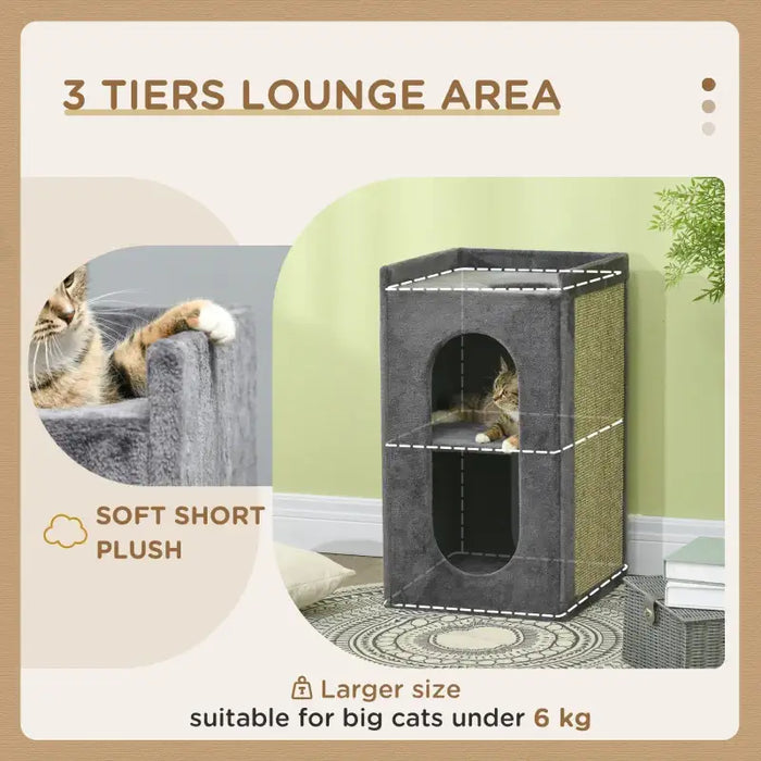 Cat Tower – Two-Level Enclosed Cat House | Sisal Scratching Pad and Plush Covering PAWHUT - Little and Giant Explorers PawHut