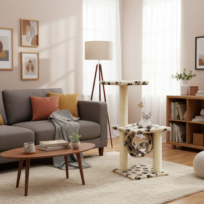 Cat Tree with Sisal Scratching Posts in Beige and Paw Print - Little and Giant Explorers vidaXL