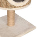 Beige compact cat tree with plush base, seagrass condo, and sisal scratching post