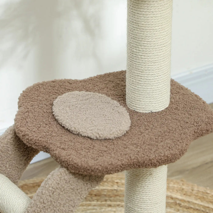 Cat Tree Brown White | Three-Tier with Cosy Cat House - Little and Giant Explorers PawHut