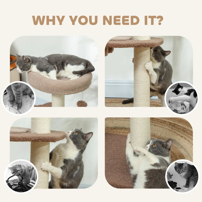 Cat Tree Brown White | Three-Tier with Cosy Cat House - Little and Giant Explorers PawHut