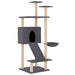 Dark grey multi-level cat tree tower with house, ladder, platforms, and hammock