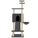 Dark grey multi-level cat tree tower with house, ladder and side hammock