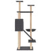 Dark grey multi-level cat tree tower with ladder, platforms, house, and hammock.