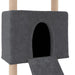 Dark grey cat tree house with ladder and sisal-wrapped scratching posts