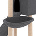 Dark grey cat tree with sisal posts, hammock, ladder, and enclosed cat house