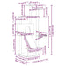 Cat tree dark grey multi-level tower with house, ladder, hammock, detailed dimensions shown