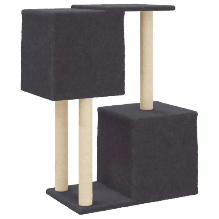Dark grey multi-level cat tree with sisal posts and cube platforms