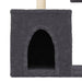 dark grey cat tree with sisal post and plush cat house