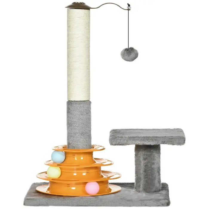 Cat Tree – Grey | Interactive Cat Tower with Scratching Post, Toy Balls and Raised Platform PAWHUT - Little and Giant Explorers PawHut