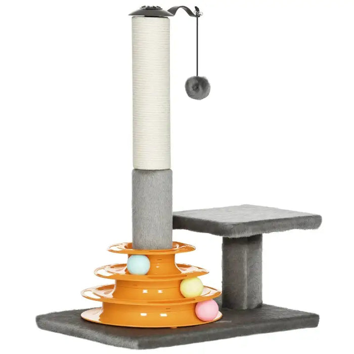Cat Tree – Grey | Interactive Cat Tower with Scratching Post, Toy Balls and Raised Platform PAWHUT - Little and Giant Explorers PawHut