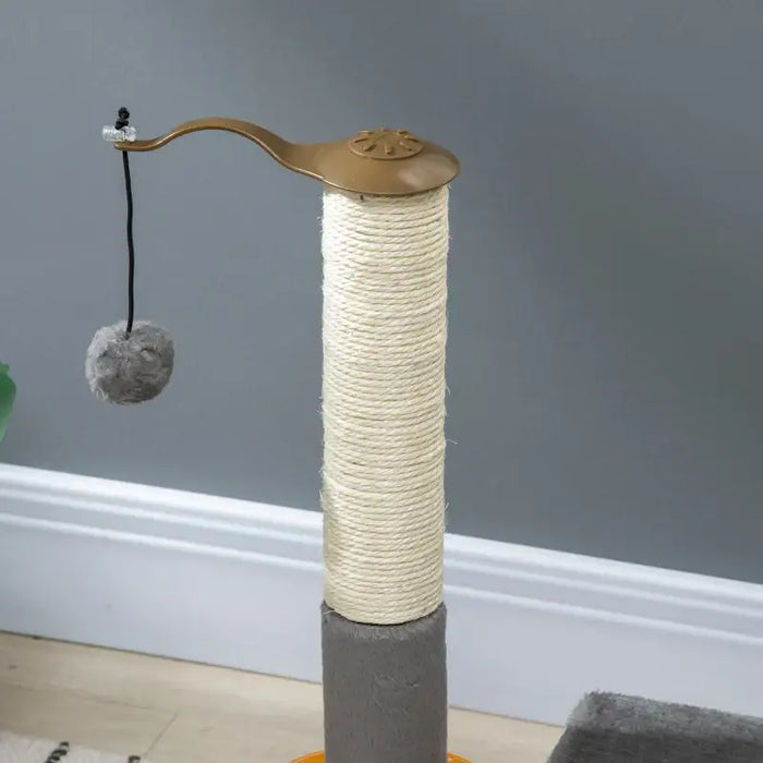 Cat Tree – Grey | Interactive Cat Tower with Scratching Post, Toy Balls and Raised Platform PAWHUT - Little and Giant Explorers PawHut