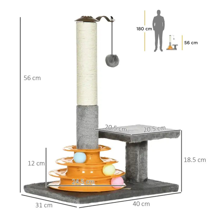 Cat Tree – Grey | Interactive Cat Tower with Scratching Post, Toy Balls and Raised Platform PAWHUT - Little and Giant Explorers PawHut