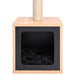 Brown and black cat tree house with sisal scratching post and a cozy enclosed cubby