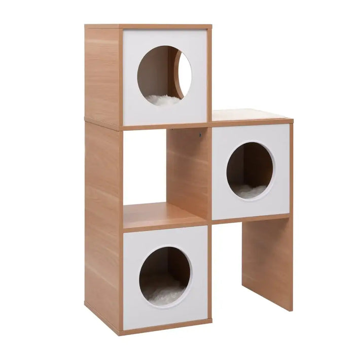 Cat Tree House – Brown and White | Multi-Level Cat Tower - 3 Condos and Cushions VIDAXL - Little and Giant Explorers vidaXL