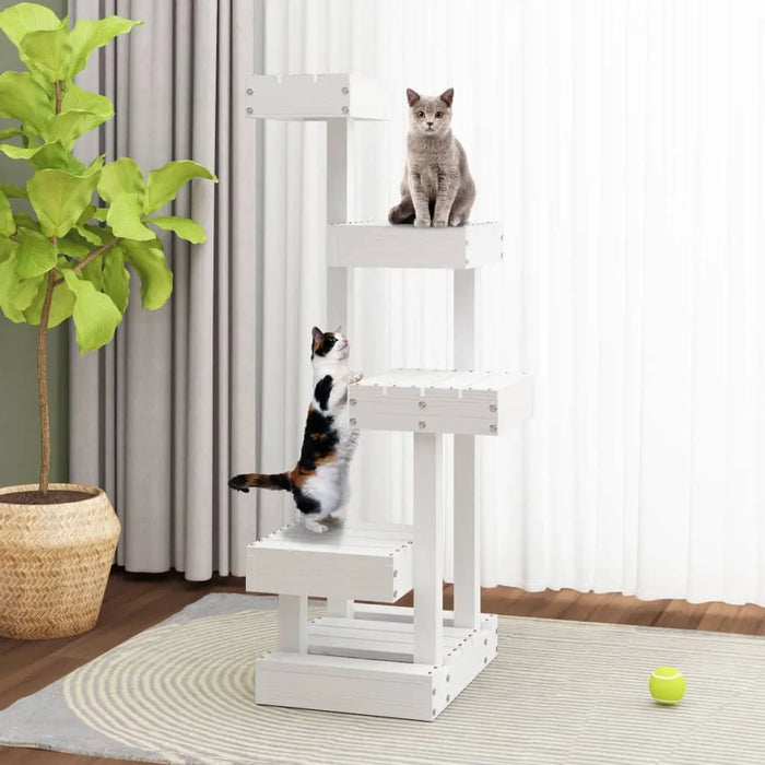 Cat Tree White 45.5x49x103 cm Solid Wood Pine - Little and Giant Explorers vidaXL