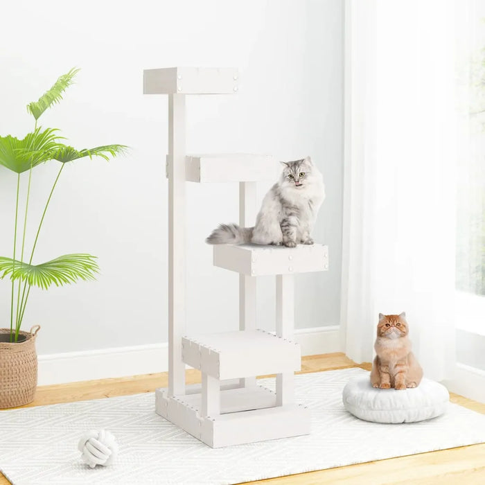 Cat Tree White 45.5x49x103 cm Solid Wood Pine - Little and Giant Explorers vidaXL