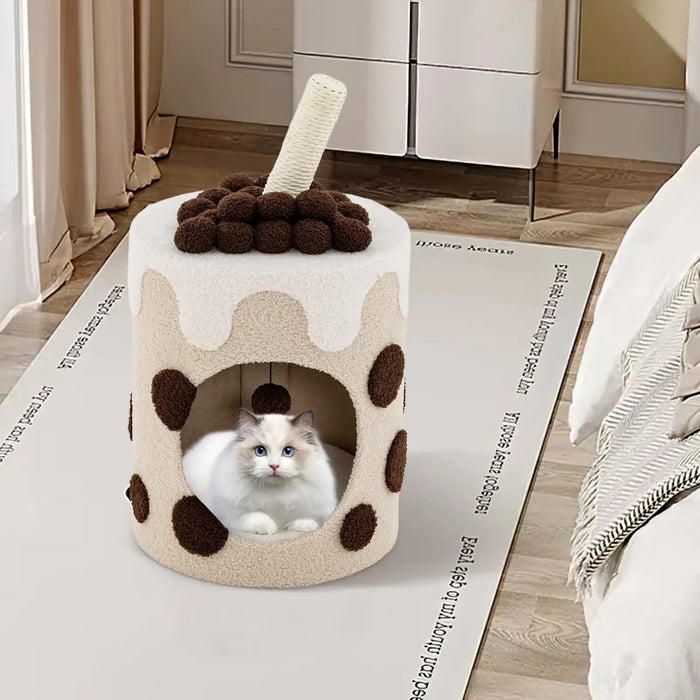 Cat Tree Milk Tea Design | Creative Food-Inspired Styling with Rotatable Post - Little and Giant Explorers Costway