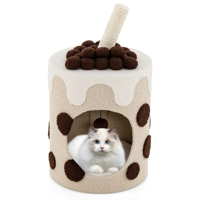 Cat Tree Milk Tea Design | Creative Food-Inspired Styling with Rotatable Post - Little and Giant Explorers Costway