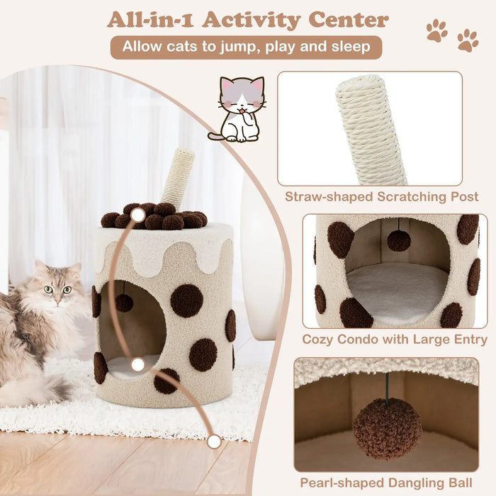 Cat Tree Milk Tea Design | Creative Food-Inspired Styling with Rotatable Post - Little and Giant Explorers Costway