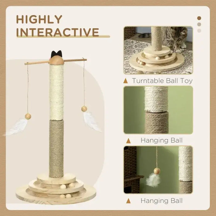 Cat Tree with Scratching Post and Turntable Toy Ball - Little and Giant Explorers PawHut