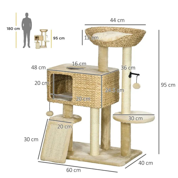 Cat Tree Tower with Scratching Post, Cat House, Toy Ball and Platform - Little and Giant Explorers PawHut