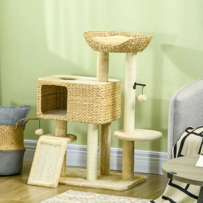 Cat Tree Tower with Scratching Post, Cat House, Toy Ball and Platform - Little and Giant Explorers PawHut