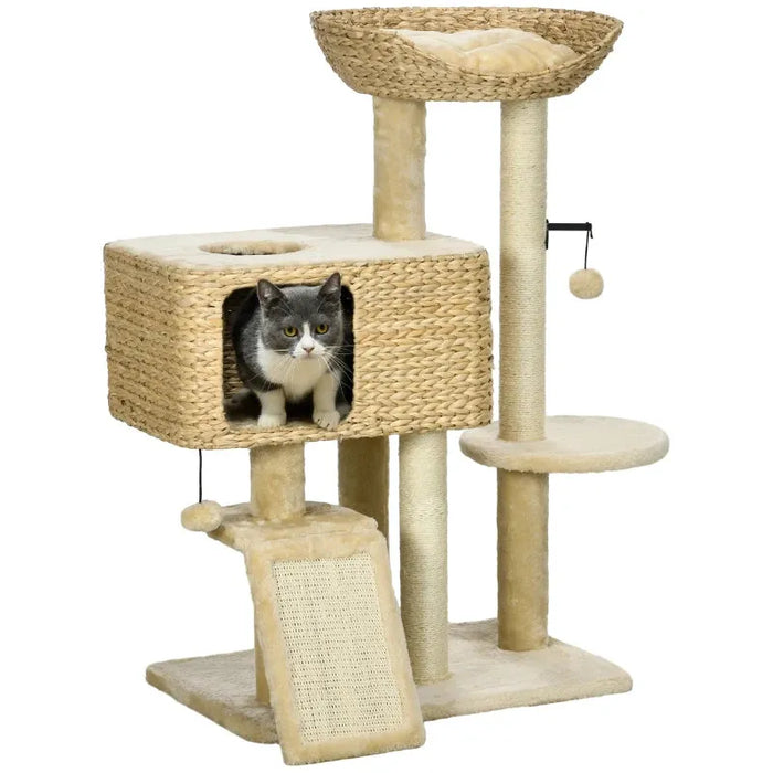 Cat Tree Tower with Scratching Post, Cat House, Toy Ball and Platform - Little and Giant Explorers PawHut