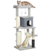 Cat Tree with Jumping Platform and House in Light Grey 132cm - Little and Giant Explorers PawHut