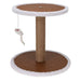 Brown compact cat tree play stand with sisal post and hanging white mouse toy