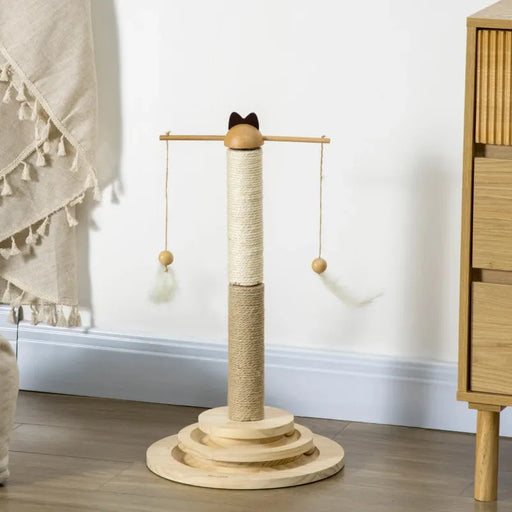 Cat Tree with Scratching Post and Turntable Toy Ball - Little and Giant Explorers PawHut