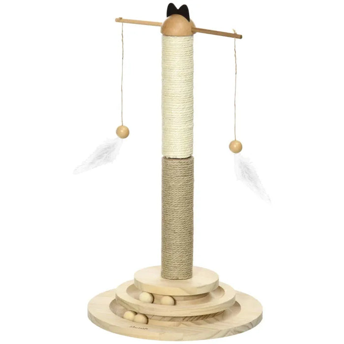 Cat Tree with Scratching Post and Turntable Toy Ball - Little and Giant Explorers PawHut