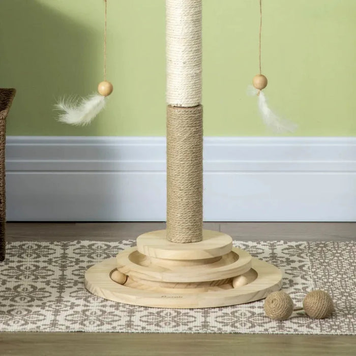 Cat Tree with Scratching Post and Turntable Toy Ball - Little and Giant Explorers PawHut