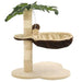 Beige and brown cat tree with sisal scratch post and tropical leaf design