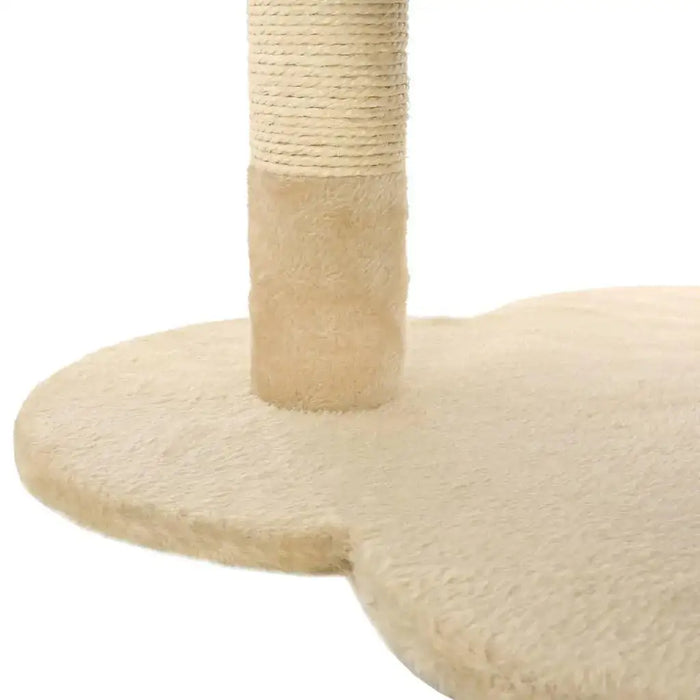 Beige cat tree base with sisal scratch post, close-up on soft platform and post
