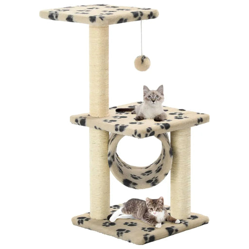 Cat Tree with Sisal Scratching Posts in Beige and Paw Print - Little and Giant Explorers vidaXL