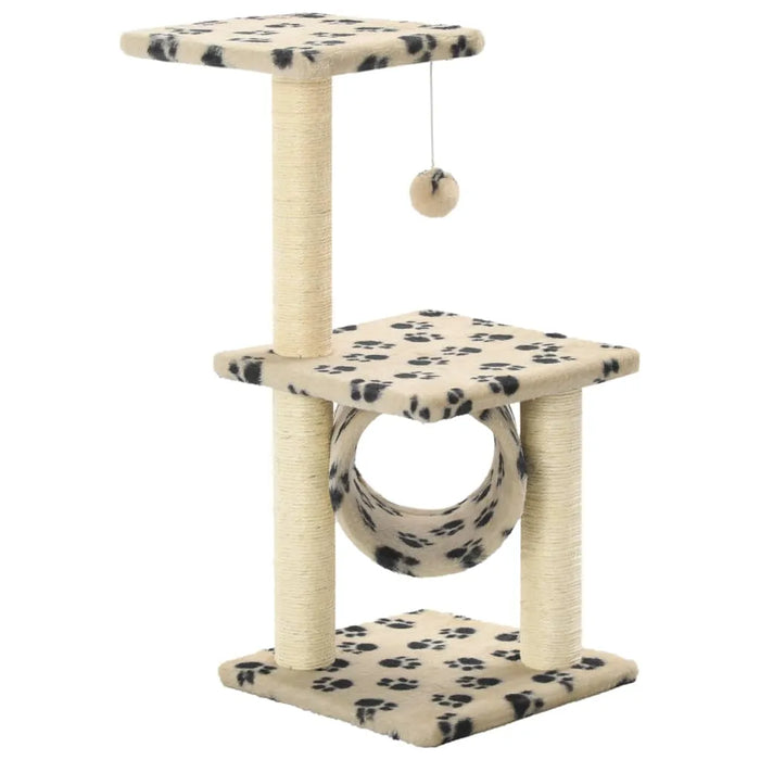 Cat Tree with Sisal Scratching Posts in Beige and Paw Print - Little and Giant Explorers vidaXL