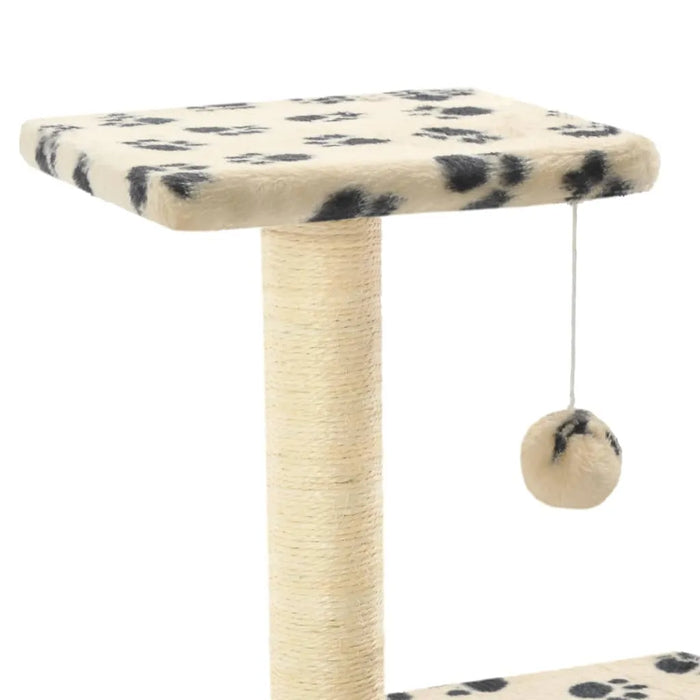 Cat Tree with Sisal Scratching Posts in Beige and Paw Print - Little and Giant Explorers vidaXL