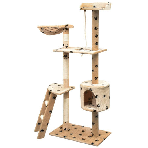 Cat Tree with Sisal Scratching Posts in Beige Paw Prints - Little and Giant Explorers vidaXL