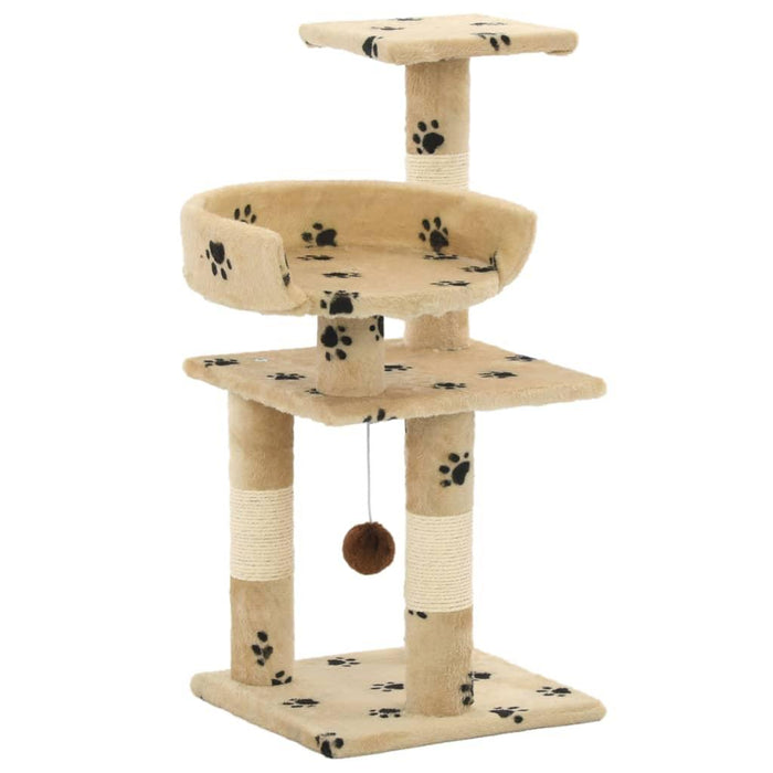 Cat Tree with Sisal Scratching Posts in Paw Prints and Beige 65cm - Little and Giant Explorers vidaXL